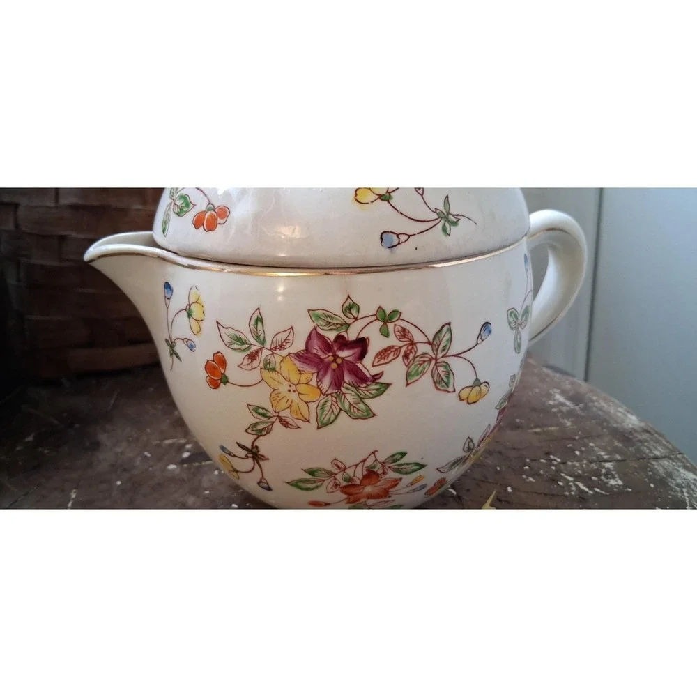 Vintage Large 2 Piece Porcelain Flowered Hand Juicer/ Spout & Handle Japan 1920s
